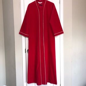 VTG Vanity Fair Housecoat Large Womens Velour Zip Robe Red Long Pockets Retro